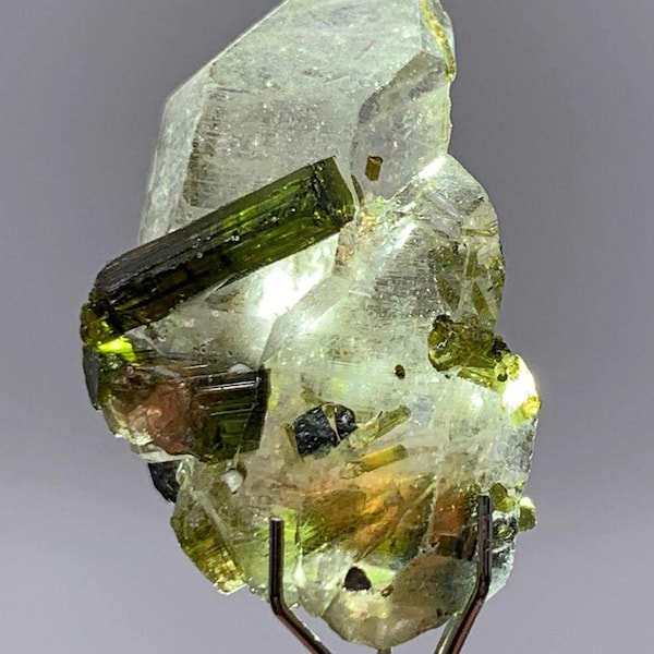 Double Terminated Quartz Cluster w/Verdelite & Watermelon Tourmaline Crystals (QT34)