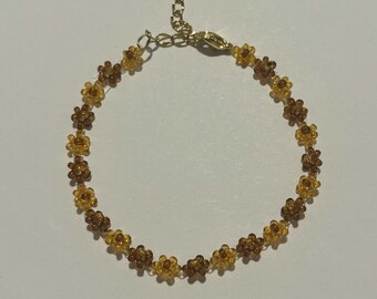 Autumn Flower Gold Plated Beaded Bracelet | Aesthetic Beaded Bracelet | Gift for Her | Cute Bracelet | Autumn Jewelry | Fall Jewelry | Fall