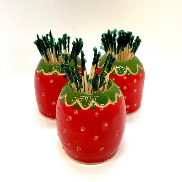 Strawberry Toothpick Holder // Stoneware Kitchenware // Toothpick-Holder // Ceramic Strawberry // Hand-made Hand-Thrown Stoneware Ceramics