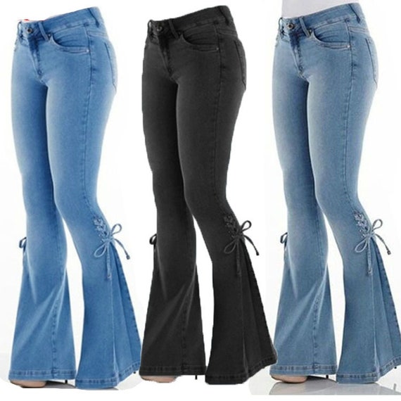 Ladies Jeans Mid-waisted Denim Trousers Stretch Jeans Woman - Etsy