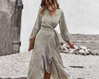 mid sleeve wrap dress