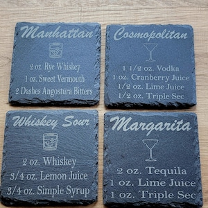 Slate Drink Recipe Coasters - Set of 4 Bar Slate Coasters