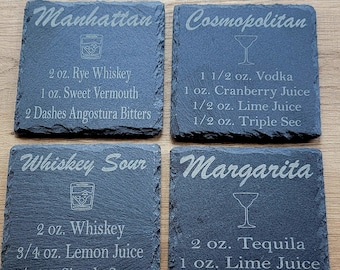 Slate Drink Recipe Coasters - Set of 4 Bar Slate Coasters