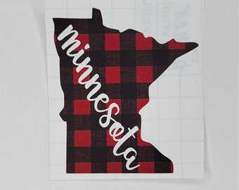 Minnesota Decal / Buffalo Plaid Minnesota Decal / Car Decal / Minnesota Sticker