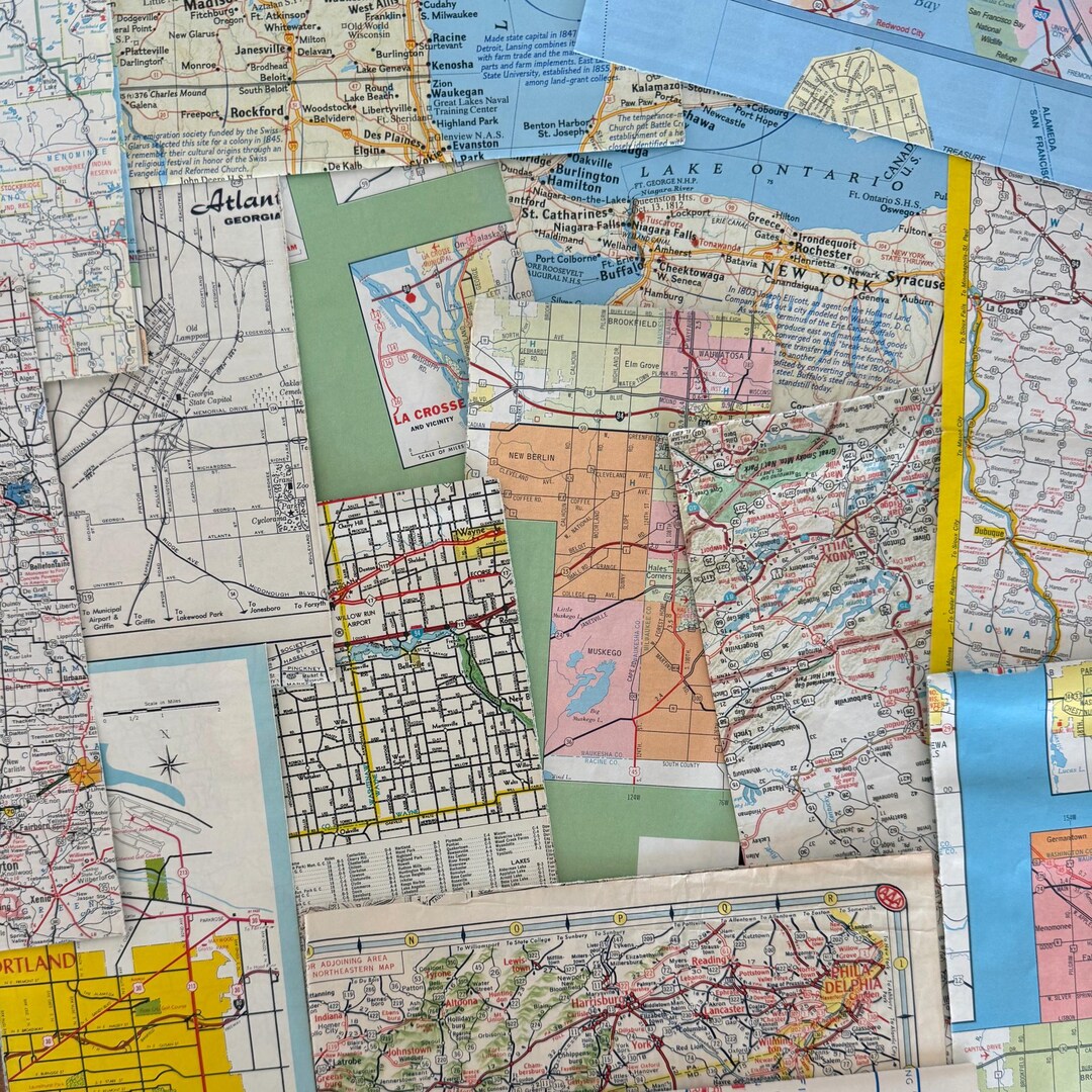 50+ Vintage Paper Map Pieces in Assorted Sizes and Styles for Crafting ...