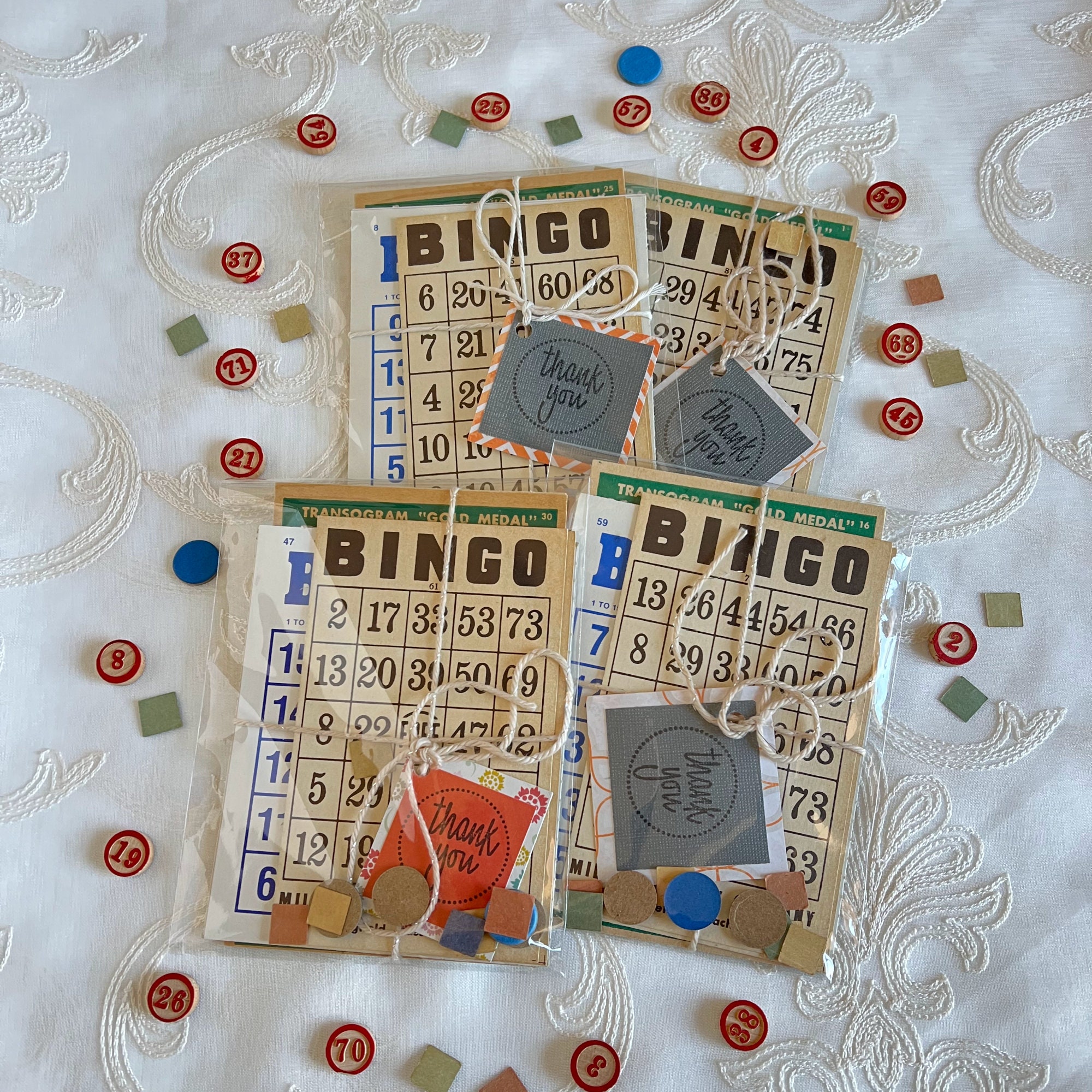 Vintage Bingo Cards Set of Six Cards, Ephemera, Junk Journal Supplies, Collage Art, Assorted