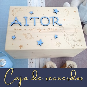 Caja de memoria para bebes y niños. Personalizable. Caja de souvenirs baby. Personalizada. Astronauta