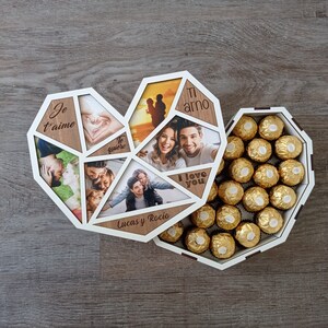 Caja madera con forma de corazón personalizada con nombre y fotos (San Valentín), caja corazón, caja San Valentín, regalo para mujer, hombre