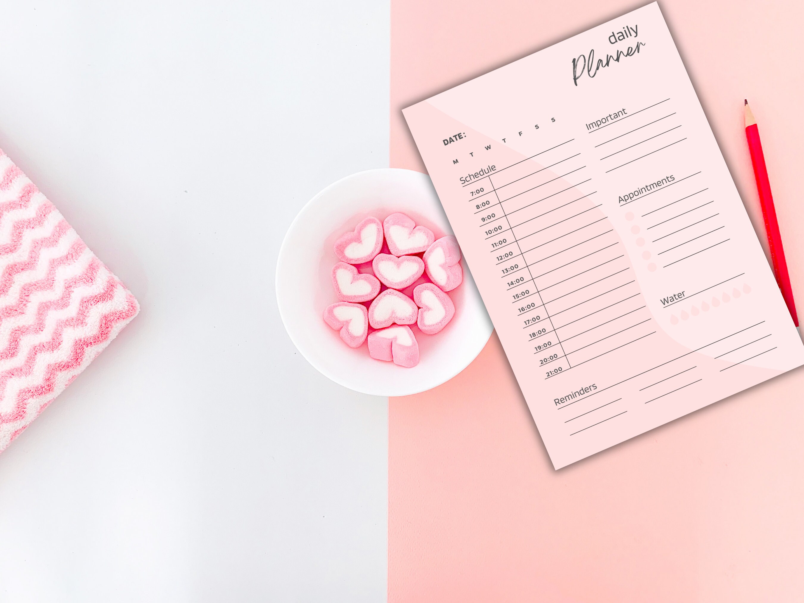 Digital Pink Daily Planner Printable Productivity Organizer Etsy