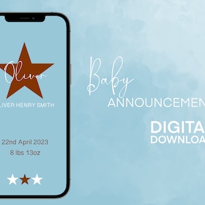 Notification numérique d'annonce de nouveau-né, carte électronique de statistiques de naissance, texte sans papier pour bébé fille, fond d'écran de téléphone personnalisé pour bébé garçon