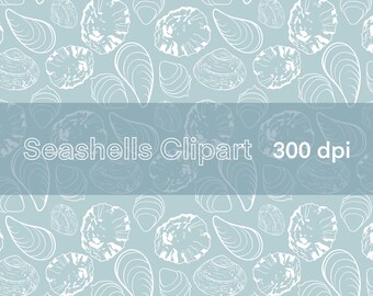 Handritade snäckskal Clipart: Transparent PNG, 300 DPI (digital nedladdning)