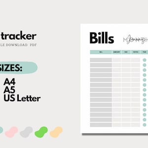 Bill organiser, Spending tracker, Payment log, Bill tracker template, Monthly bill record, Bill payment tracker, printable PDF, Expense log