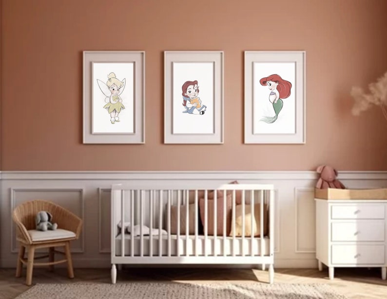 Princess Nursery Art, Baby Snow White, Cinderella, Tinker Bell, Aurora ...
