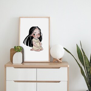 Baby Princess Pocahontas Art Print Pocahontas Art for Girls Nursery, Hand Drawn Digital Nursery Princess Art