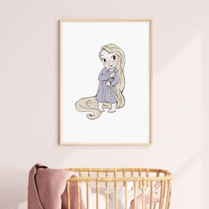 Baby Princess Rapunzel Art Print Tangled Art for Girls Nursery, Hand Drawn Digital Nursery Princess Art