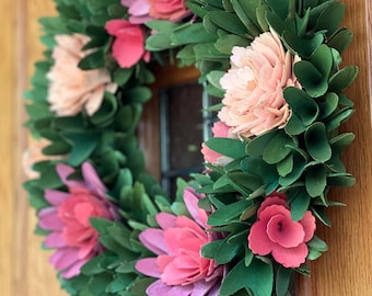 Sommerblumen-Türkranz: Holzblumen, 40 cm saisonales Dekor, Sommerkranz