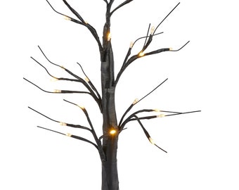 Zwarte LED mini berkenboom | 60 cm gotische Halloween decoratie | Zwarte verlichte tafelboom | Alternatieve Halloween & kerstdecoratie voor thuis