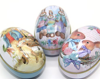 Tin Easter Eggs x 3 | Bunny Rabbit Easter Eggs | Easter Decorations | Retro Easter Tins | Retro Eggs | Tin Eggs for Easter | Easter Eggs