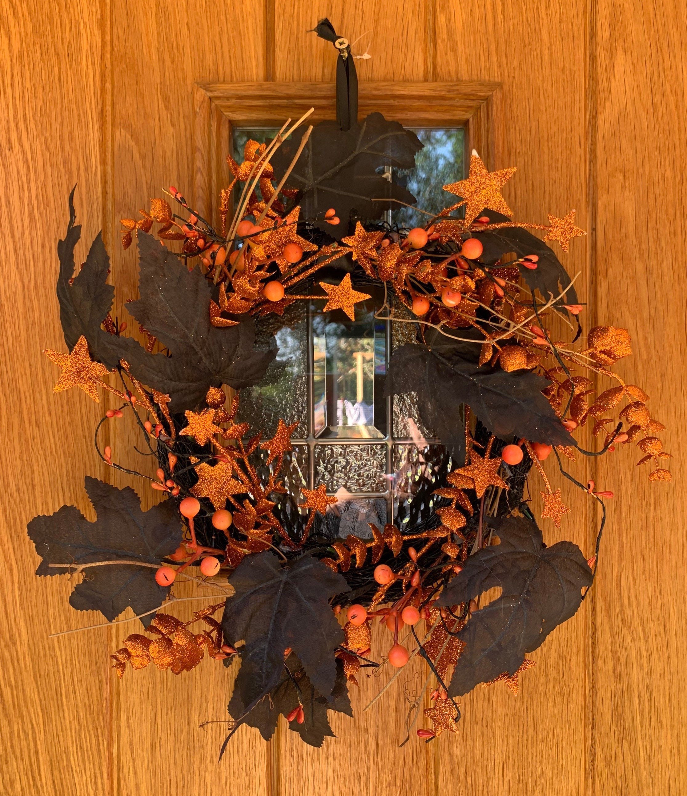 Halloween Black and Orange Star Glittery Decorative Door Wreath 40cm.…