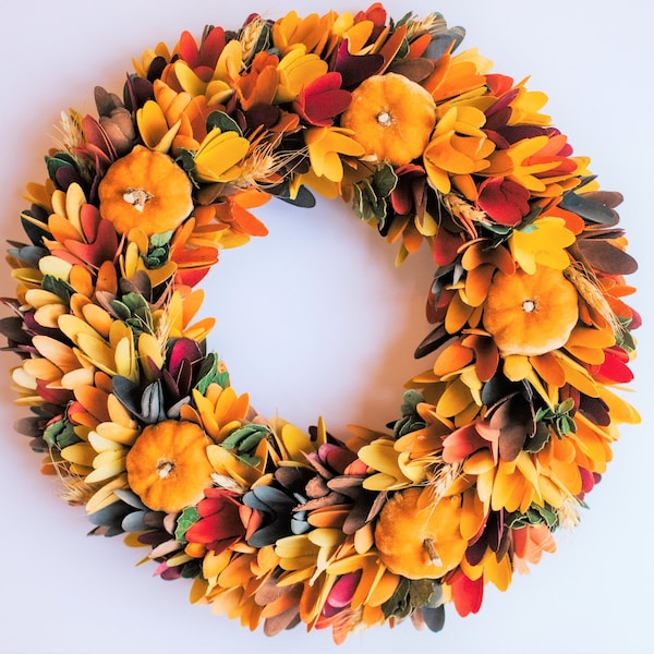 Autumn Door Wreath | Large Autumn Decorative Door Wreath | Pumpkins & Barley | Harvest Style Door Garland | Autumnal Porch Décor | LAST FEW!