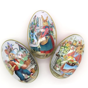 Tin Easter Eggs x 3 | Bunny Rabbit Easter Eggs | Easter Decorations | Retro Easter Tins | Retro Eggs | Tin Easter Eggs | Tin Eggs