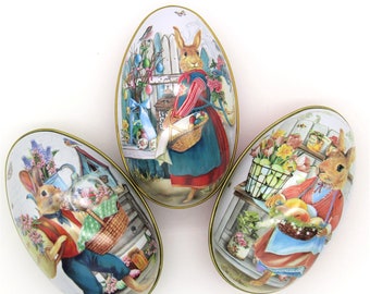 Tin Easter Eggs x 3 | Bunny Rabbit Easter Eggs | Easter Decorations | Retro Easter Tins | Retro Eggs | Tin Easter Eggs | Tin Eggs