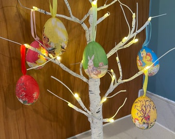 Easter Hanging Egg Decorations - Chicks/Rabbit Easter Egg | Easter Decorations | Hanging Paper Mache Eggs for Easter x 6