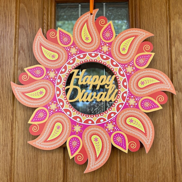 Couronne de porte d’entrée Diwali | Guirlande de porte Diwali | Décoration de porte de porche | Décoration Diwali | Couronne décorative | Couronne de porte du Festival de la Lumière