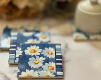 FYSUIMU 6-Pack Floral Coasters – Blue & White Ceramic With Cork Back, 4.1x4.1 Inch, Absorbent Table Protectors - View #10