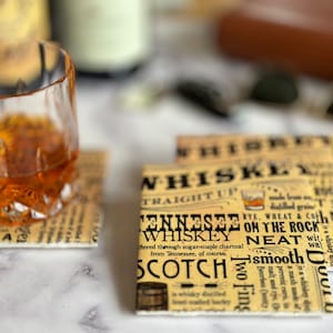 Wine & Whiskey Theme Ceramic Coasters: Decoupage Home Bar Decor