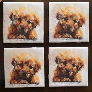 Handmade Puppy Ceramic Coasters Set: Dog Lover Gift