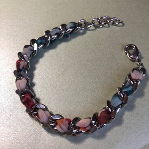 Fabric woven silver chain adjustable bracelet