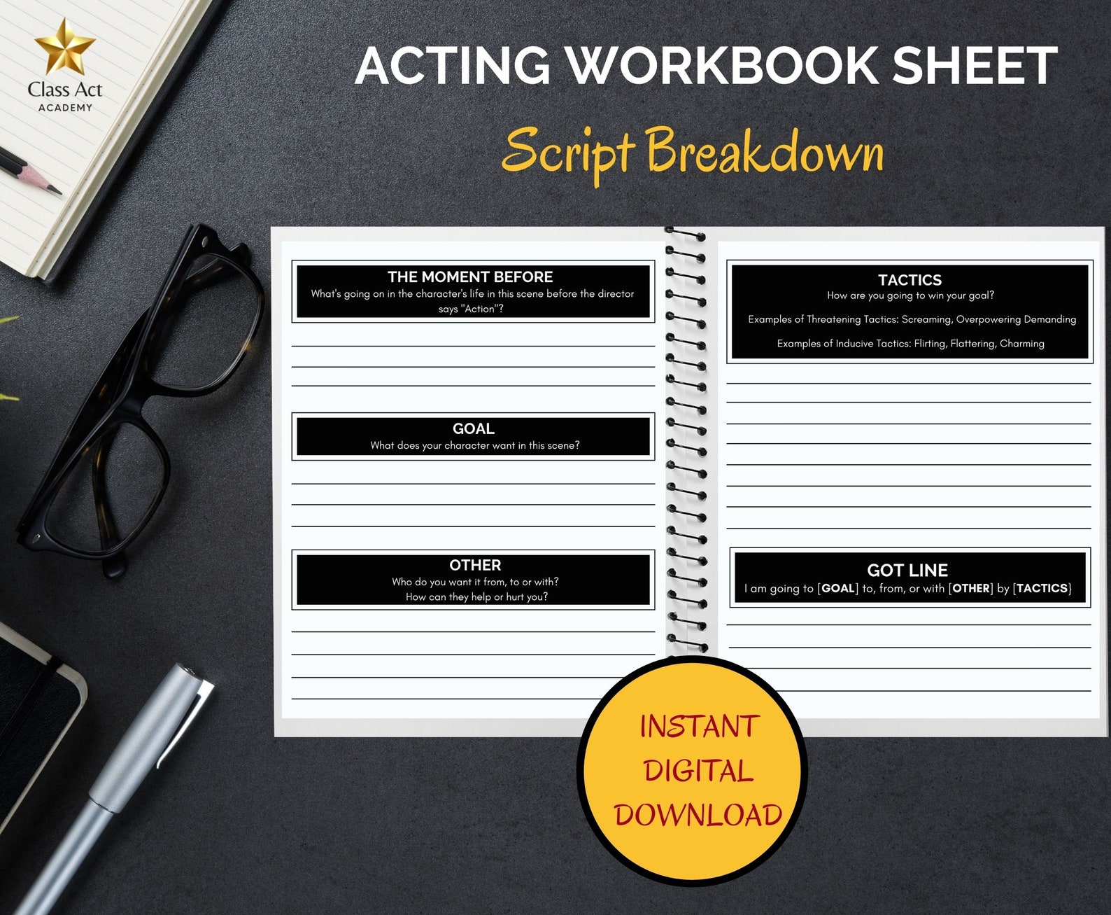 Actress Notebook Actor Notebook Instant Download Acting | Etsy