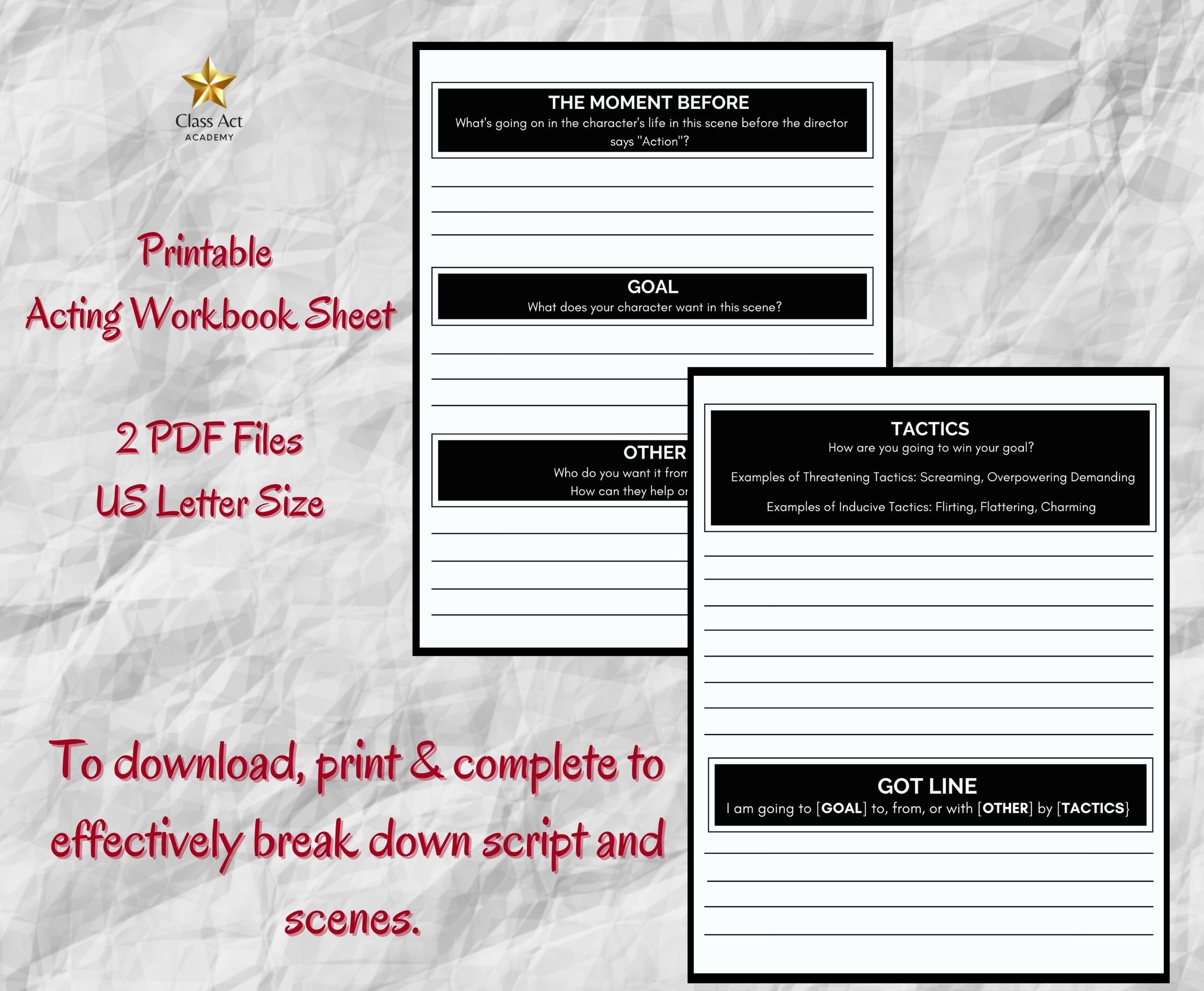 Actress Notebook Actor Notebook Instant Download Acting | Etsy