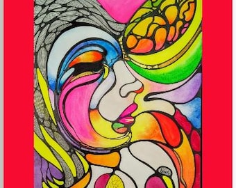 オリジナルシュールな人物アート：奇妙で風変わりな絵、抽象的な顔