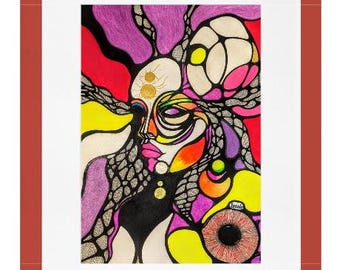 オリジナルシュールな人物アート：奇妙で風変わりな絵、抽象的な顔