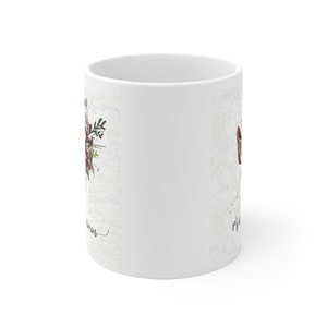 May include: White ceramic mug with a floral design and the text "Merry Christmas" on the side.