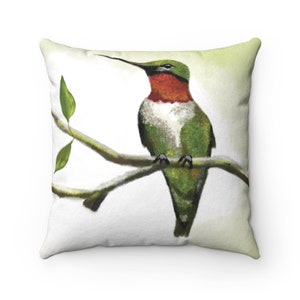 Hummingbird Pillow, Faux Suede Square Pillow, Large Throw Pillow, Hummingbird Decor, Accent Pillow, Hummingbird Lover Gift Idea