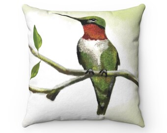 Cojín decorativo de colibrí: cojín decorativo de gamuza sintética, regalo para amantes de las aves
