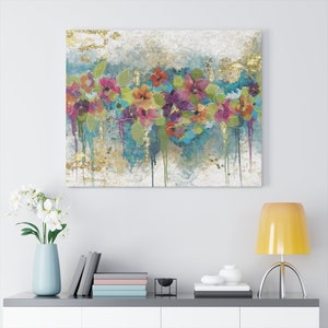 Floral Wall Art, Floral Abstract Canvas Print, Bold Colors Artwork Canvas Painting, Bright Floral Wall Art, Ready To Hang
