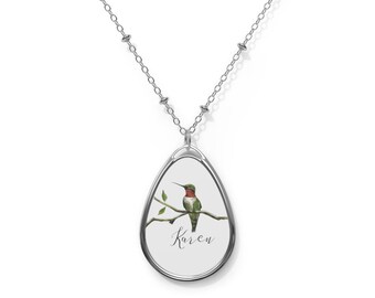 Collier colibri personnalisé, pendentif ovale, collier personnalisé en argent, amant colibri, cadeau pour elle