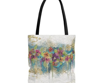 Floral Abstract Print Tote Bag: Bold Canvas Travel Bag
