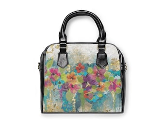 Bold Bright Floral Print Shoulder Handbag, Stylish handbag perfect for any occasion, Purse, PU Leather