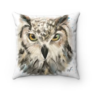 Grote uil gooien kussen, faux suède vierkante kussen, uil kamer decor, woonkamer gooien kussen, slaapkamer decoratieve kussen, uil minnaar cadeau