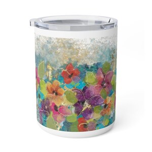 Insulated Coffee Mug, 10oz, Abstract Floral Print Travel Coffee Mug, Stainless Steel Hot Beverage Mug With Lid