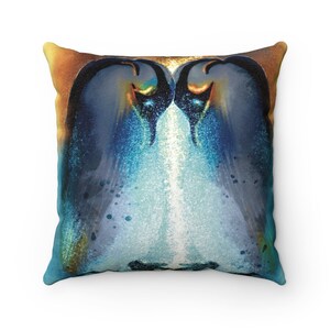 Ready To Ship  14x14 Penguin Throw Pillow, Decorative Penguin Pillow, Abstract Penguin Pillow, Home office decor, penguin lover gift