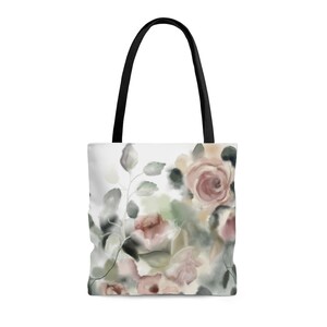 Floral Tote Bag, Large Tote Bag, Book Bag, Beach Bag, Work Bag, Grocery Bag, Travel Bag, Watercolor Floral Roses, Gift For Her