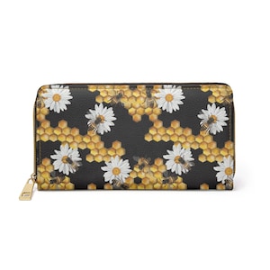 Honeybee Zipper Wallet, Faux Leather Wallet, Checkbook Holder, Honeybee Lover Gift