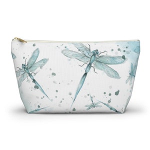 Blue Dragonfly Accessory Pouch w T-bottom, Make-up Bag, Small and Large Cosmetic Bag, Toiletry Bag, Pencil Storage Pouch, Dragonfly Lover