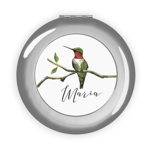 Personalisierter Kolibri Taschenspiegel: Silber Reise Schminkspiegel